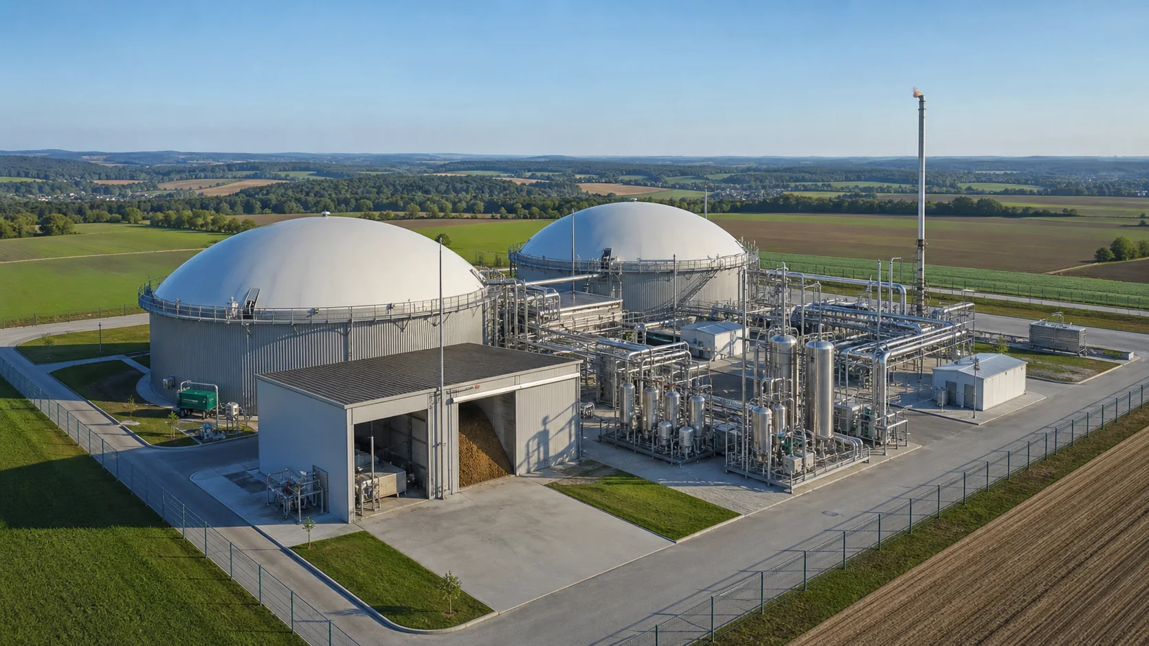Representative completed biomethane facility with anaerobic digesters and gas upgrading equipment